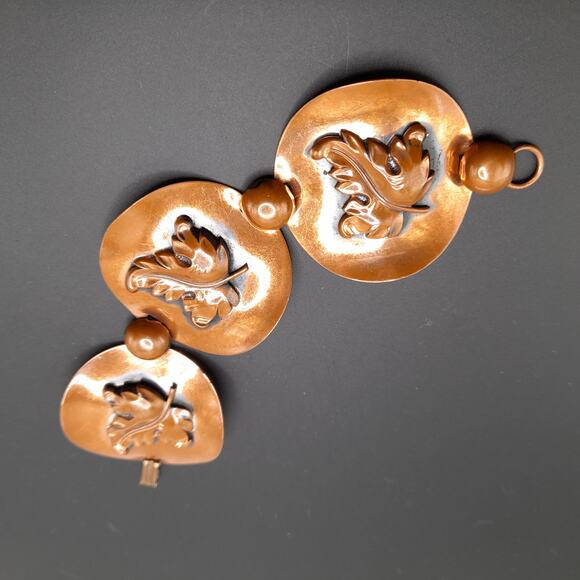 Vintage Copper Art Nouveau Leaf Link Bracelet, 7 Inches, 1950s - Picture 2 of 9